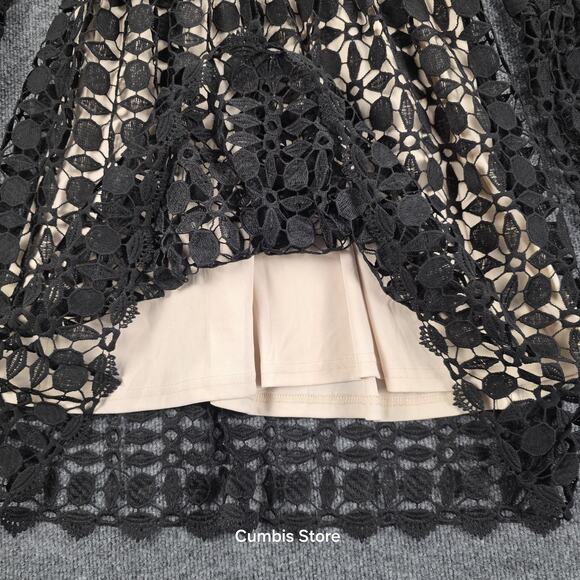 EillyBazar Dress Womens Medium Black Crochet High Neck Bell Sleeve Mini Cocktail - Picture 6 of 13